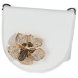 Loewe Borsa a tracolla in pelle di vitello bianca con tacco e fiore in metallo