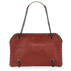 Bolsa de ombro duo em couro texturizado vermelho com costura Bottega Veneta