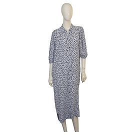 Autre Marque Ganni Vestido midi de camisa azul con estampado floral manga 3/4 Talla 38