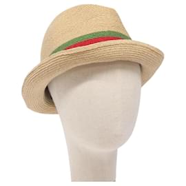 GUCCI Web Sherry Line Hut Abaca Beige Rot Grün 234137 Auth yk18743