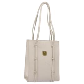MCM Shoulder Bag Leather White Gold Auth bs27684