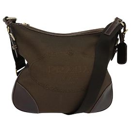 Borsa a Spalla PRADA in Tela Marrone Oro Auth ep9878