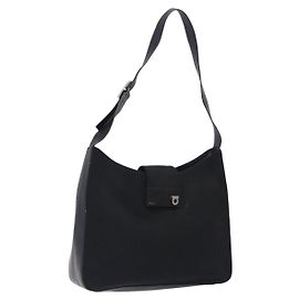 Borsa a Spalla Gancini in Nylon Blu Navy e Argento di Salvatore Ferragamo Auth gh333