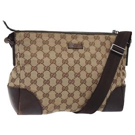 Borsa a Spalla GG Canvas Gucci Beige Argento 114273 Auth gh243