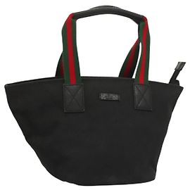 Borsa tote Gucci GG Canvas Web Sherry Line Nera Argento 131228 Auth fm4817