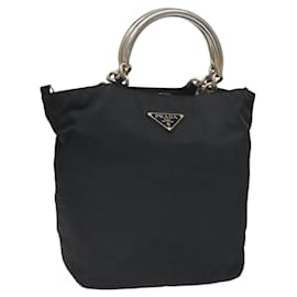 PRADA Hand Bag Nylon Metal Black Gold Auth 130970 Golden ref