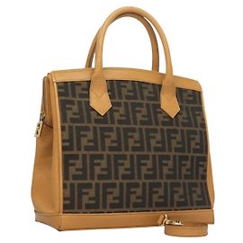 Borsa a mano in tela Zucca FENDI 2 in 1 Marrone Nero Auth bs27918