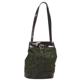 Borsa Tote Salvatore Ferragamo in nylon pelle khaki argento autentica bs27822