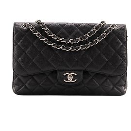 CHANEL - Klassische/Timeless Jumbo Chanel Handtasche aus schwarzem Kaviarleder