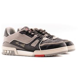 LOUIS VUITTON - Tênis LV Trainer Low Louis Vuitton em couro cinza e preto (T42.5)