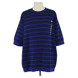 T-shirt a maniche corte ricamato a righe blu bicolore Givenchy