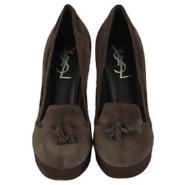Dunkelgraue Plateau-Pumps mit Quasten von Yves Saint Laurent