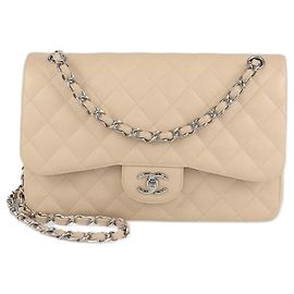 Borsa Chanel Jumbo Classic Double Flap in caviar beige trapuntato