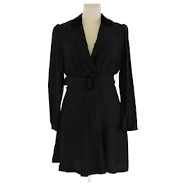 Schwarzes Sandro Mini-Kleid mit Jacquard-Logo und Samtkragen