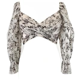 Top corto plissettato in tessuto con stampa di uccelli bianco sporco di Zimmermann