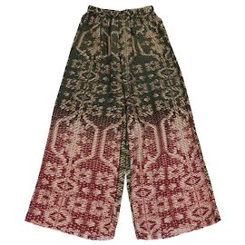 Pantalón de pierna ancha con estampado gráfico Biyan verde/borgoña