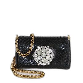 Borsa a spalla in pelle di serpente nera con cristalli di Dolce & Gabbana