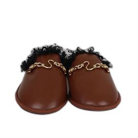 Stella Mc Cartney Flache Mules mit Kettendetail und braunem Teddybesatz von Stella McCartney