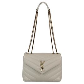 Borsa a Spalla Loulou Small Matelassé Off White di Saint Laurent