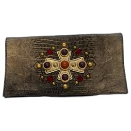 Pochette Yves Saint Laurent Rive Gauche Lizard Byzance Cuir Noir