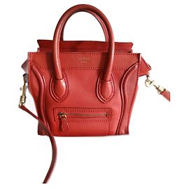 Borsa Céline Nano Luggage rossa in pelle di agnello