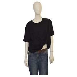 Camiseta negra de algodón drapeada de manga corta 3.1 Phillip Lim