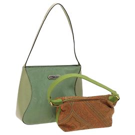 Borsa a tracolla ETRO Paisley in PVC e tela, set da 2, Verde Marrone Auth BA3734