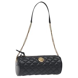 Borsa a spalla con catena in pelle nera e oro Auth 130258 - Versace