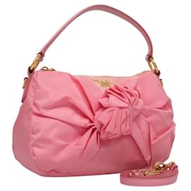 PRADA Borsa a Mano Nylon 2in1 Rosa Oro Auth ep9408