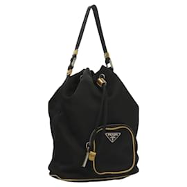 PRADA Borsa a Mano Nylon Nero Oro Auth 132686V
