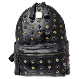 MCM Visetos Stark Sac à Dos en Cuir Noir/Doré
