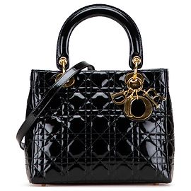 Dior Negro Mediano Patente Cannage Lady Dior