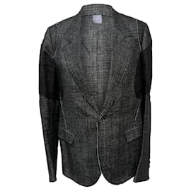 Blazer negro de lino con acento tejido de un solo botón de Lanvin