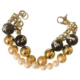 Stunning luminous bracelet DOLCE & GABBANA double chain white black pearls gold