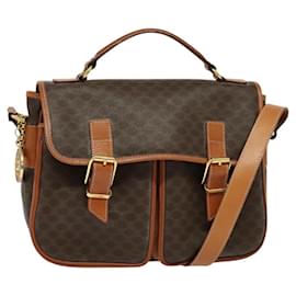 Céline Borsa a mano in tela Macadam CELINE in pelle PVC 2 in 1 marrone oro Auth 131464