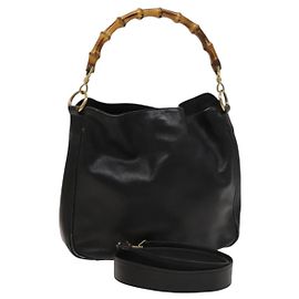 Borsa a mano in pelle Gucci Bamboo 2way Nera Oro 001 3754 1638 Auth th6215