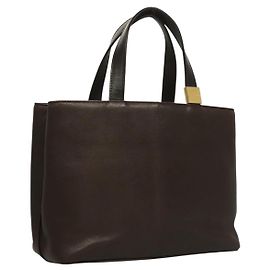Burberry Borsa a mano in pelle marrone dorato Auth ep9761