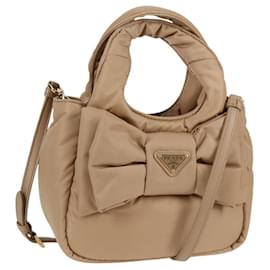 PRADA Borsa a Mano Nylon 2way Beige Oro Auth 118908SM