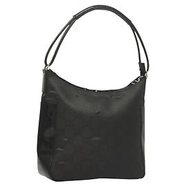 Borsa a Spalla in Tela GG Gucci Outlet Nera Argento 77112 3444 Auth ep9749