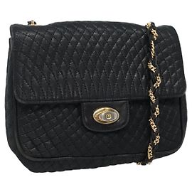 BALLY Borsa a Spalla con Catena Pelle Nera Oro Auth bs27966