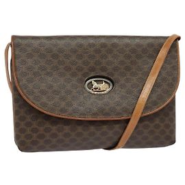 Céline Bolso de Hombro de Lona Macadam CELINE en Cuero PVC Marrón Dorado Auth ep9642