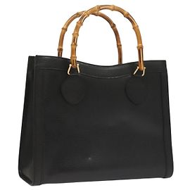 Sac à main en cuir noir et or GUCCI Bamboo 002 0260 Auth ep9314