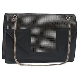 SAINT LAURENT Chain Betty Shoulder Bag Leather Black Silver Auth 130120