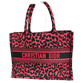 Dior Book Tote Medio Edizione Leopardo Nero e Rosso