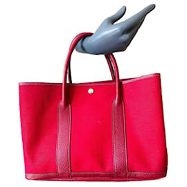 Hermès Garden Party 36 Tasche aus rotem Canvas und Leder