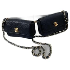 Chanel Double Mini Timeless in pelle d'agnello nera e oro