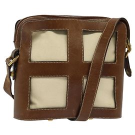 Borsa a Spalla Salvatore Ferragamo in Tela Pelle Beige Oro Auth bs27826
