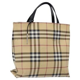 Burberry Borsa Tote Nova Check in PVC beige argento Auth gh491