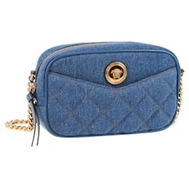 VERSACE Ketten-Schultertasche Denim Blau Gold Auth 118959M - Versace
