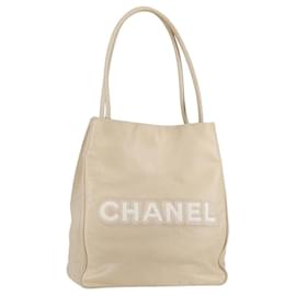 CHANEL Tote Tasche Lammleder Beige Gold CC Auth 118935V